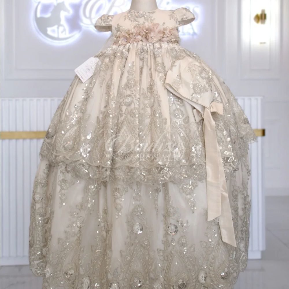Elegant Cream and Gold Embellished Gown